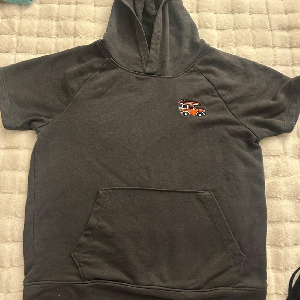 Gray Short-Sleeved Hoodie with Embroidered Van
